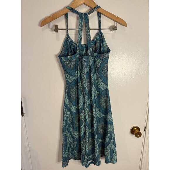 Prana Women’s S Quinn Dress Teal Geometric Pattern Shelf Bra Knee Length Dress - Picture 3 of 9